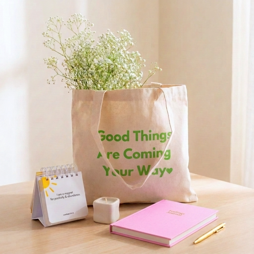 Happiness Starter Kit | Feelings Journal, Affirmation Cards & Tote Bag