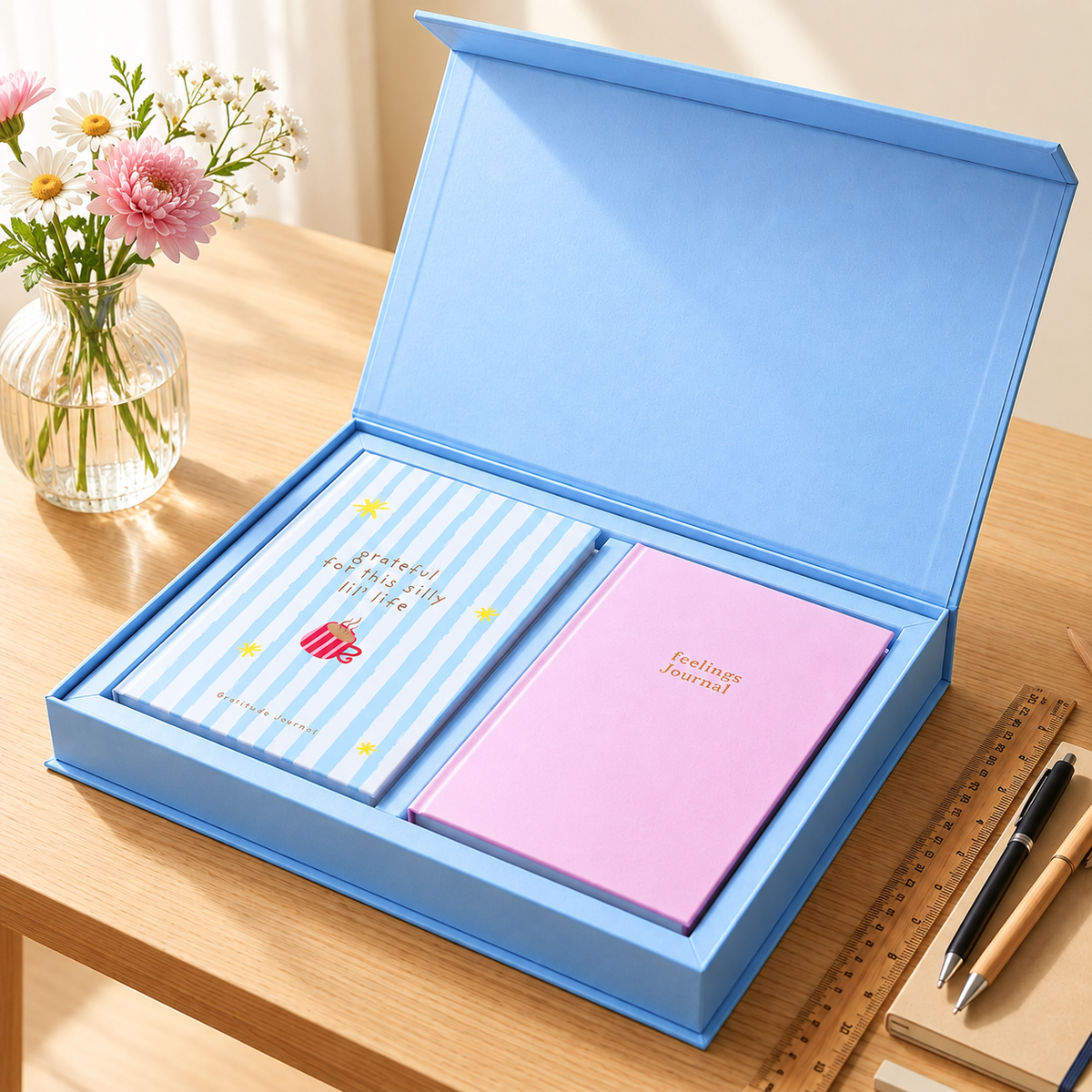 Feel Good Gift Box | Gratitude & Feelings Journal Duo | Calming Blue